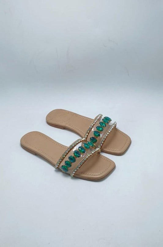 Fancy Green Synthetic Leather Flats For Women