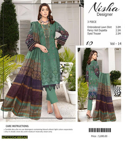 Women unstitched Lawn 3pcs suit